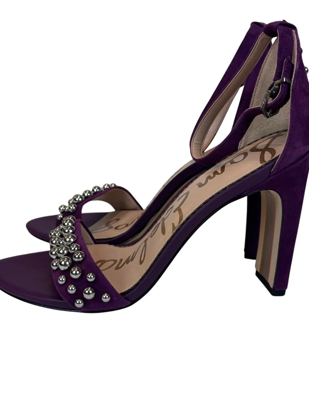 Sam Edelman Yoshi Heels Sandals Studded Size 9 Purple Block Heel Slingback Suede